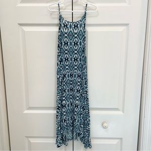Mosaic Blue and White Skater High Neck Dress XS